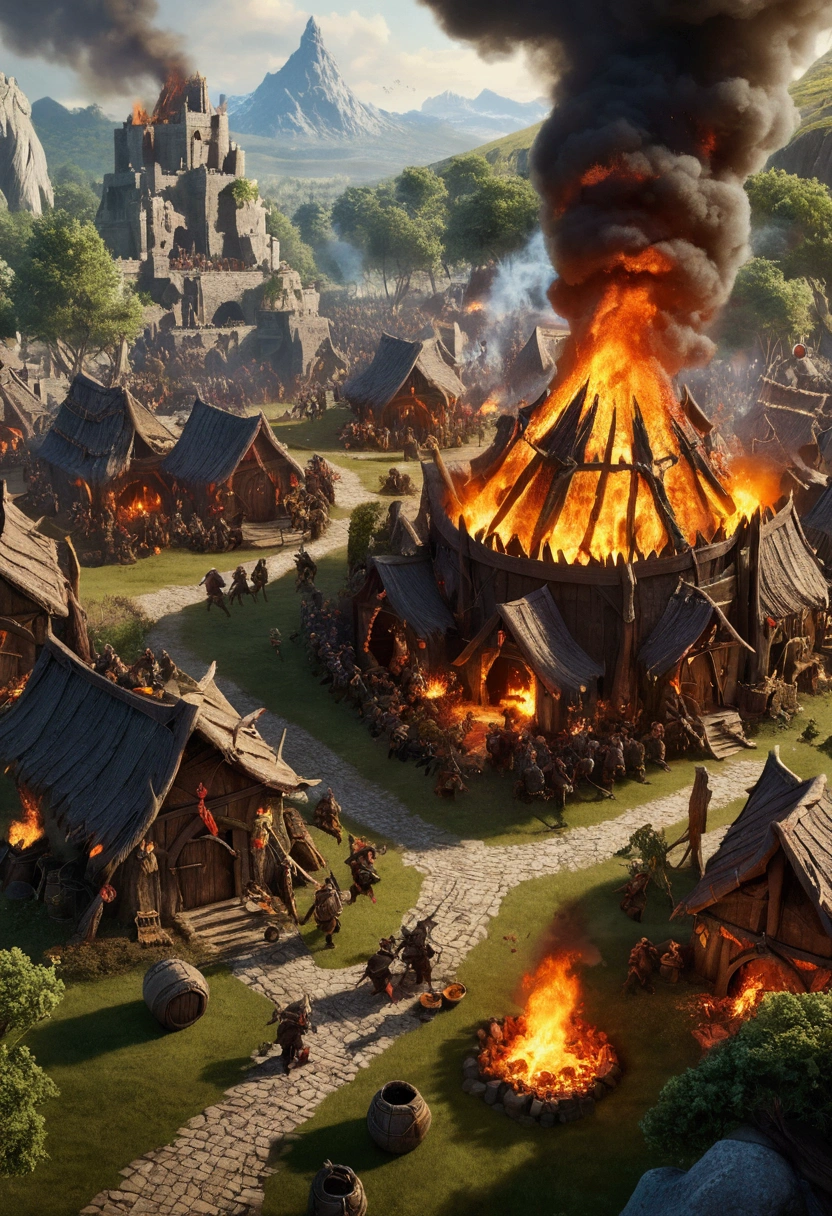 Orc attack on elf village and burning loot