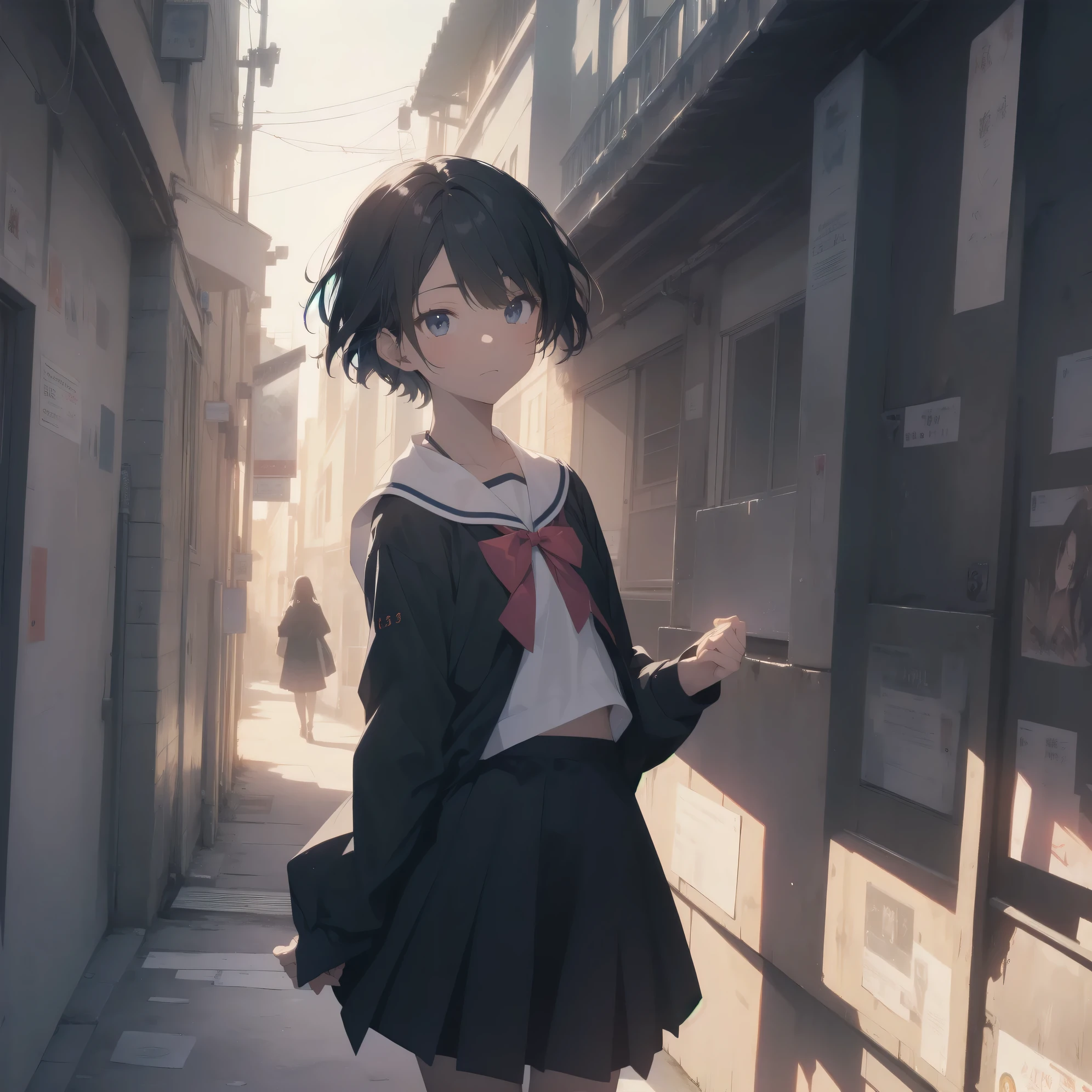 ultra-absurdres-Top quality by artist God, ultra-detailed, high resolution, anime moe artstyle, best anime 8k konachan wallpaper, pixiv contest winner, pool:2810, perfect anatomy,break, 1girl, (Please draw a girl walking sleepily to school alone. )break,(Solo,little female, 13-year-old:1.3),Full limbs, complete fingers,a junior high school student, (very short hair), short cut, flat , , small , small black eyes, beautiful detailed eyes, well-proportioned iris and pupils, expressive eyes, highres detailed hair, soft expression, salor school_uniform, sailor collar, serahuku, bow, pleated skirt,(Detailed Lighting), (Detailed background), in the School commute route. break,super detailed skin, Best cinematic lighting powered by famous artist, 8k,beauty illustration,photoshop_(medium),very aesthetic,break,((artist:kotorai )), artist:clamp ,artist:carnelian ,artist:kantoku ,
