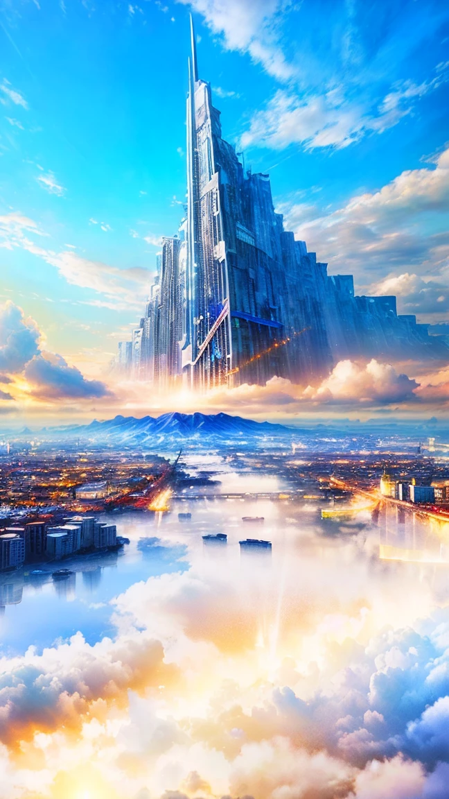 Highest quality, masterpiece, Realistic, (High resolutionの CGI アートワーク 8k), Create a landmark for the Celestial City, The theme is like air, Reflective ivory and light blue colors, High resolution, 3D-rendered masterpiece, Digital Art