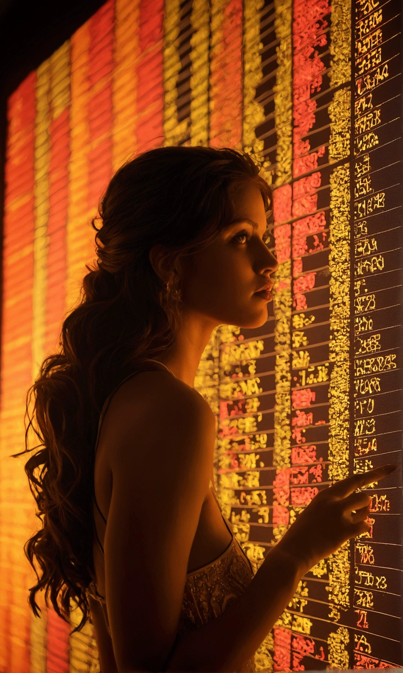 Un écran géant avec des graphiques trading forex, tous les bougies sur les graphiques change par des filles toutes nue. (( image réel))