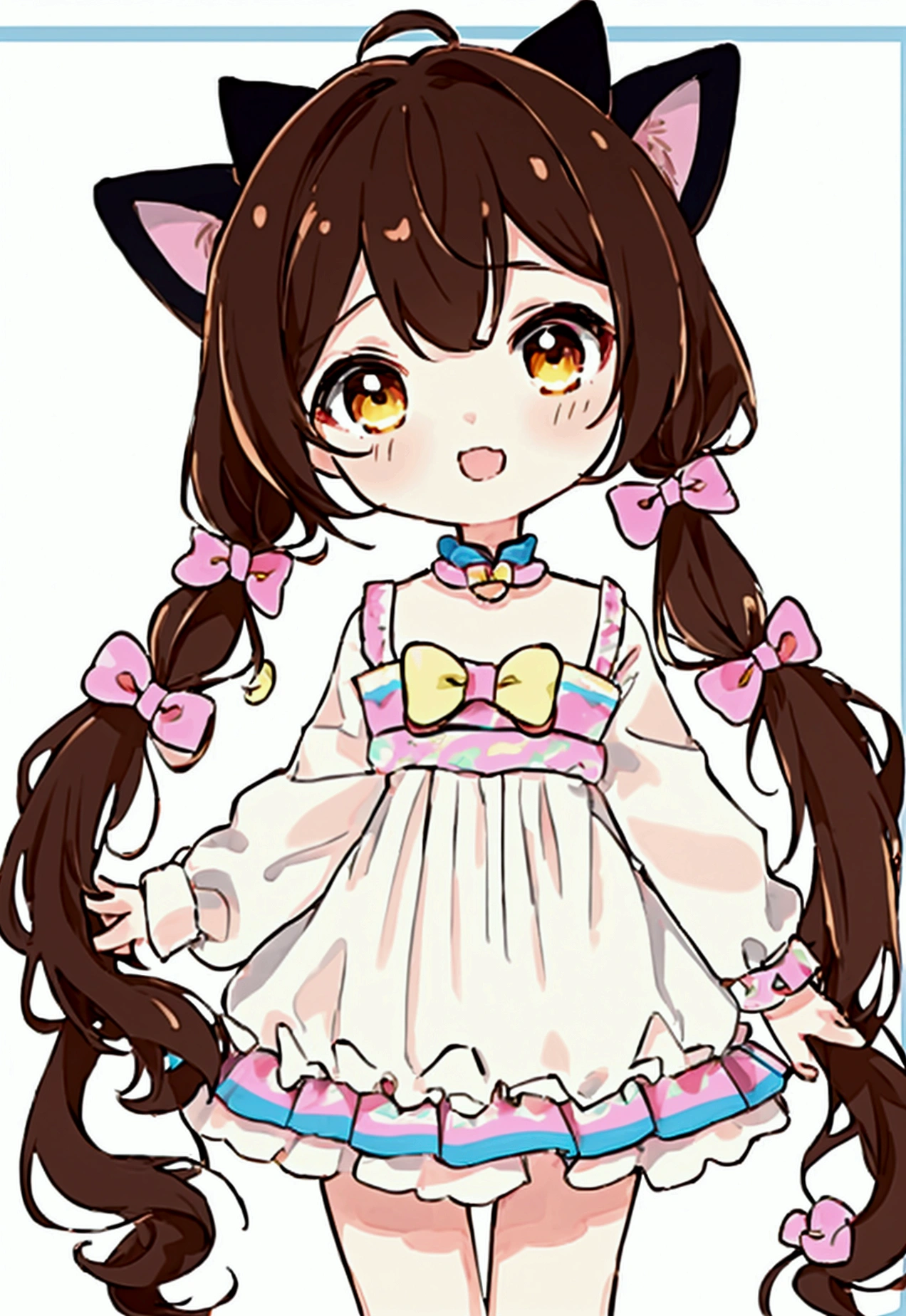(high quality:1.6, 最high quality:1.6, detailed, 4K), (Cute style chibi girl,Twin tails,cat,soft, colorful, delicate, Expressive, texture, sharp,black and brown)