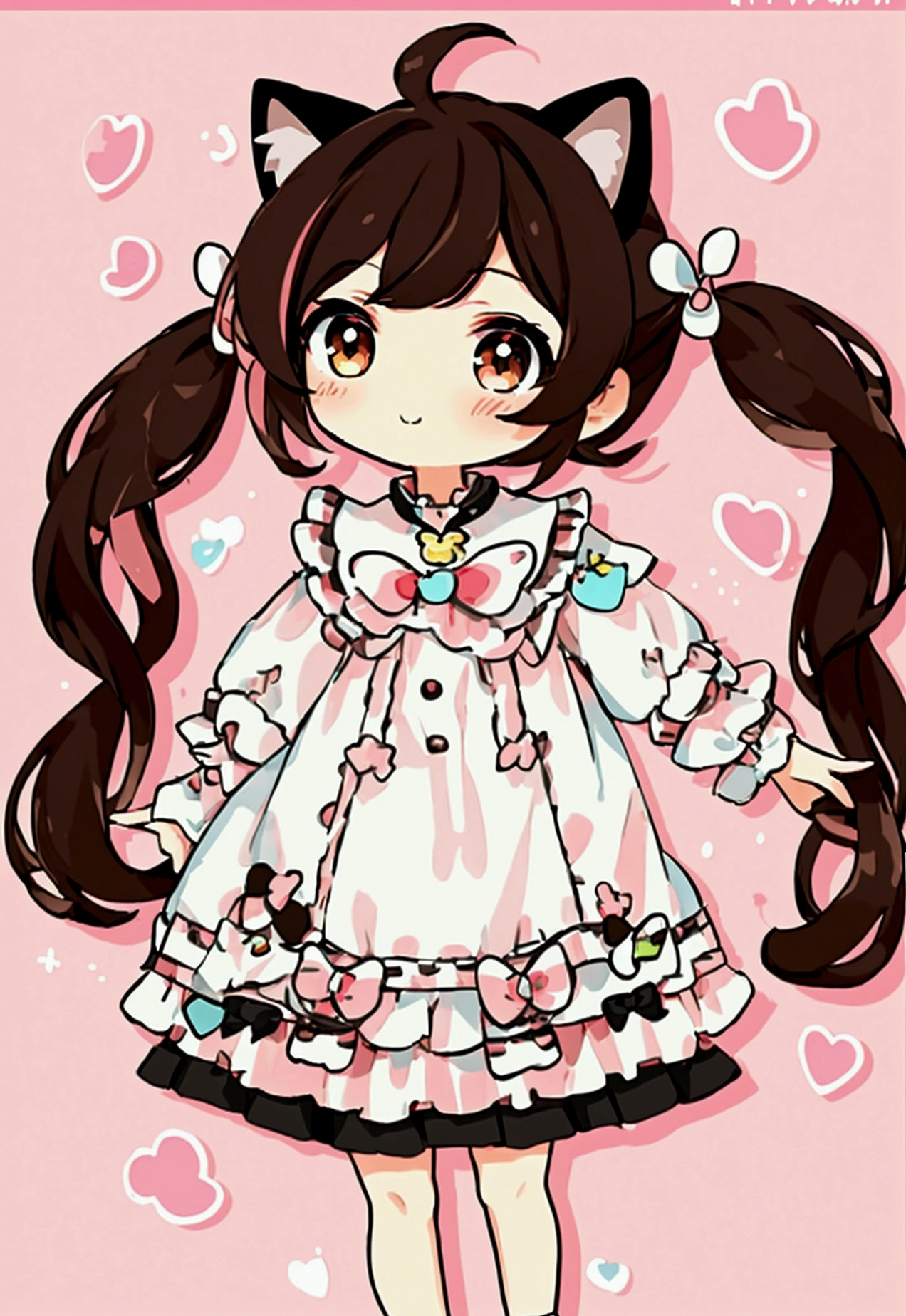 (high quality:1.6, 最high quality:1.6, detailed, 4K), (Cute style chibi girl,Twin tails,cat,soft, colorful, delicate, Expressive, texture, sharp,black and brown)