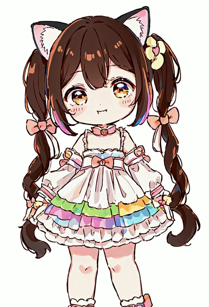 (high quality:1.6, 最high quality:1.6, detailed, 4K), (Cute style chibi girl,Twin tails,cat,soft, colorful, delicate, Expressive, texture, sharp,black and brown)