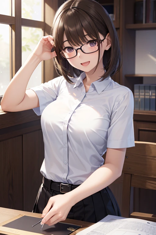 anegasaki nene、Shiny brown hair, short hair, Very detailedな顔, ,


Highest quality, Great quality, 16K, Unbelievably absurd, Very detailed, 2.5D, delicate and dynamic, 
(Tabletop, Highest quality, Capture the cutest moment, Depth of written boundary, Ultra-detailed, Ultra-high resolution, C4D, Octadale, 3D Modeling, 8k, 16K, One Girl、、Wearing black glasses、Laughter)、Slender body、、office lady、uniform