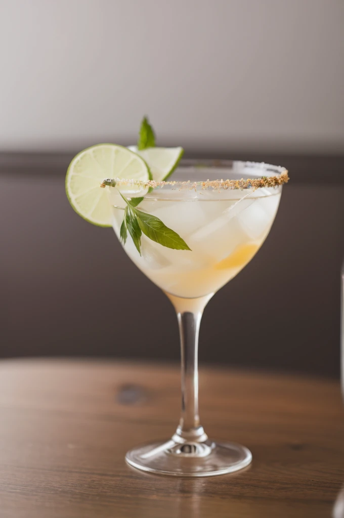A drink of gin served in a cocktail glass with a pitted olive on a cocktail pin