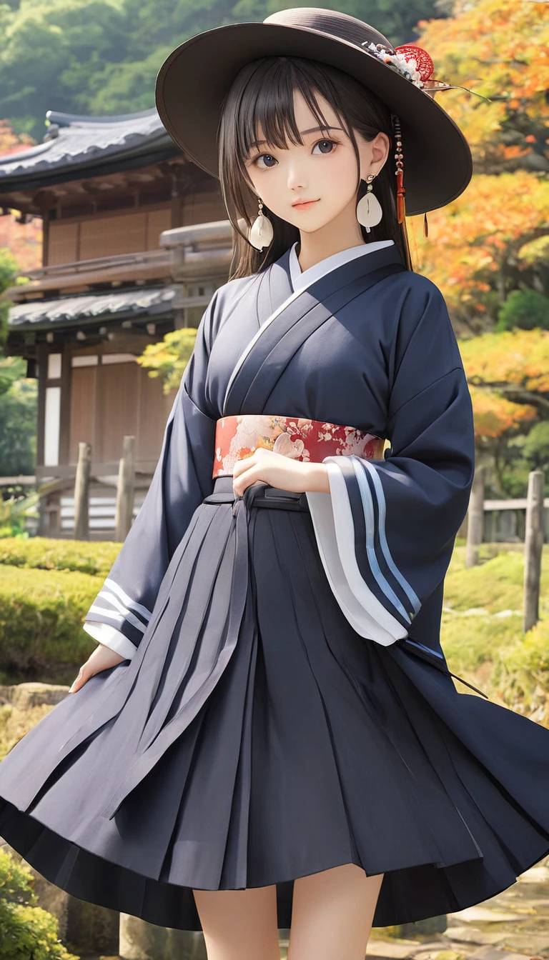 (masterpiece, Highest quality:1.2), One girl, alone,bony body、15 years old、hat、Earrings、Taisho period