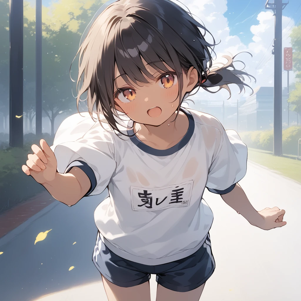 score_9, score_8_up, score_7_up, source_anime, best quality, masterpiece, official art, absurdres, highres, ultra-detailed,waifu2x,Collection: Slice of Life,break,1girl, tomboy, dark-skinned female, short hair, low ponytail, flat chest, beautiful detailed eyes, gym uniform, gym shorts, sweat, open mouth, (yawn:0.3), sleepily, outdoors, park, wind,break,(clear line illustration:1.2), super detailed skin,very high resolution, very aesthetic, Best sexual lighting powered by famous artist, 8k,cute picture,beauty illustration,photoshop_(medium),,(Detailed Lighting),best anime 8k konachan wallpaper, pixiv contest winner, 