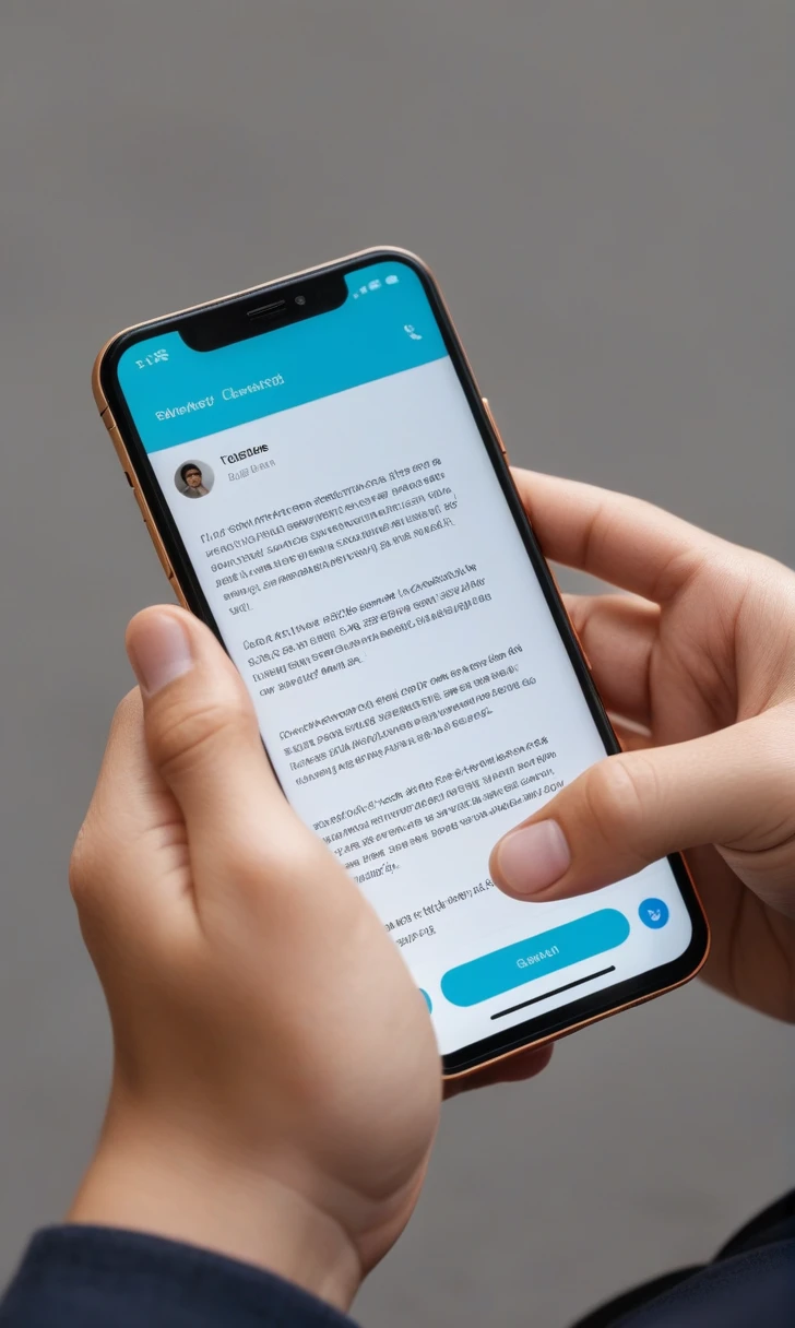 make two hands holding a celphone reading a conversationn.