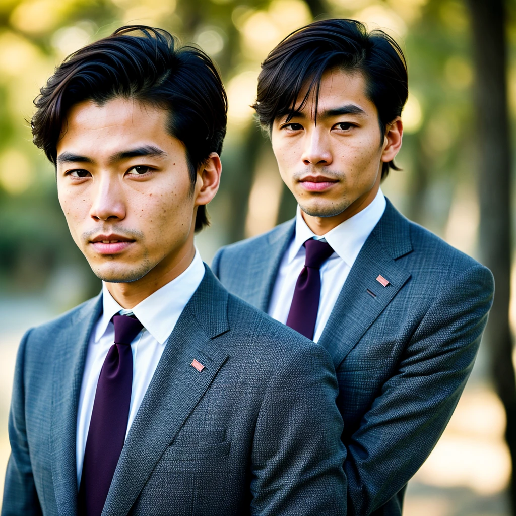 solo, World Press Photo Award, (Award-winning photo: 1.3), (But in Japan, Beautiful Face, Young people, Japan skin color, Characteristics of Japanese men: 1.0), (Very clear photos: 1.1), (8k, born Photos, Highest quality: 1.3), (Realistic, Realistic, Navy blue check tie, suit: 1.1), challenging, moving, bring up ( Typical modern American man in the beautiful outdoors: 1.5), Analog Style (Show Viewer: 1.2) (Skin Texture) (Film Grain: 1.3), (Warm colors, Warm tones: 1.2), close, Cinematic Light, Side light, Ultra-high resolution, Best Shadow, born, Upper Body, Micro Geometry, Skin elasticity, Scattering of light through hair, Ambient Occlusion, Multi-layered Skin Shading, Facial muscle simulation, Rendering the iris and pupil, Advanced Color Grading