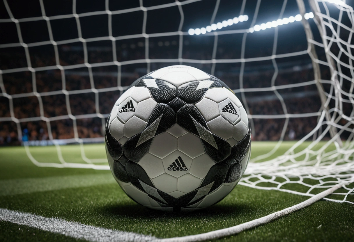 a picture of a 2024 soccer ball in front of the net
