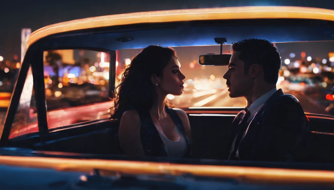 view on LA at night. sitting on the backseat in a car. kissing on the backseat , ultra detailed ar 16:9 realistic photo art
negative promt: cgi,render,blender,3d