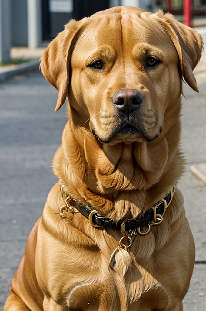 Create an image of a Golden Retriver and Pitbull hybrid