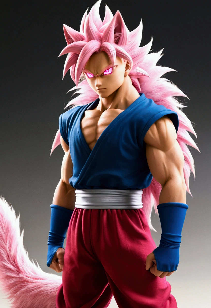 Super saiyan a wolf, 1boy, ((super saiyan)), ((pink fur)), ((fluffy tail)), red eyes