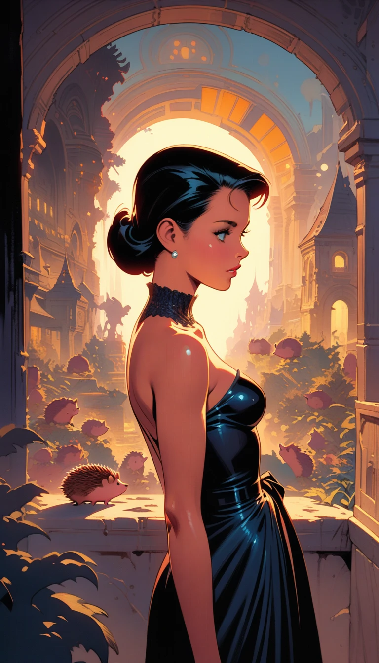 ((best quality)) , ((masterpiece)) , (detailed),illustration art by Dave Stevens and Lillian Bassman, Graceful (Man:1.2) , Multicolor hair styled as Caesar cut, Comic books, graphic novels, retro style, pin-up art, Fashion and art,elegant and sophisticated, innovative use of light and shadow, capturing the glamour of mid-20th century fashion, portrait art by Mary Cassatt, glossy, ambient, Complex, full color, fine artistic composition, enchanted,(((Lots of hedgehogs)))
