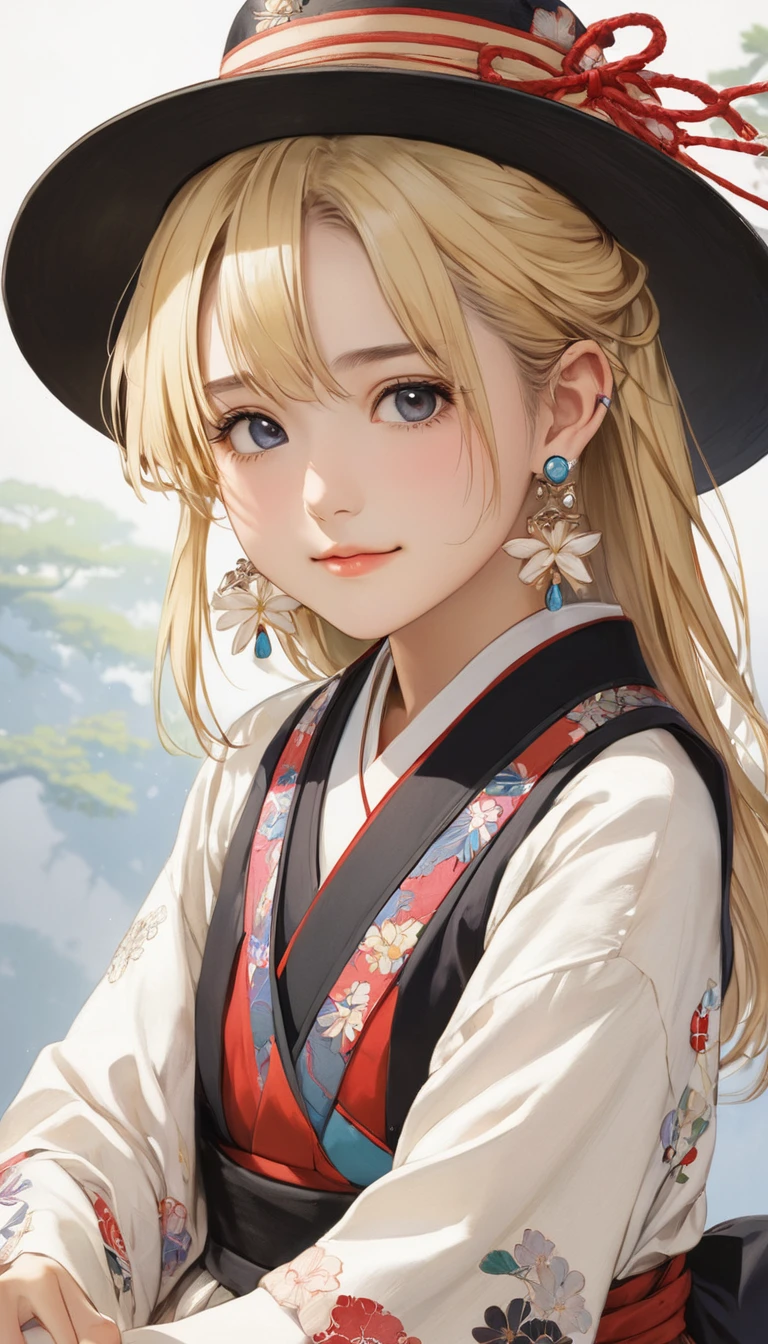 (masterpiece, Highest quality:1.2), One girl, alone,bony body、15 years old、hat、Earrings、Blonde、Taisho period