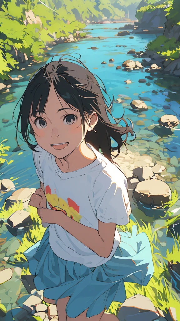 reasonable design, Clear lines, High Sharpness, (highest quality,8K,Perfect sharpness,Ultra fine,High resolution,masterpiece:1.2), Perfect Anatomy:1.5, Official Art, Illustrations that tell a story, (Whitish background:0. 9)、Body Positivity、More Mr.Physical expression、(Random and mischievous poses)、Perfect beauty、Perfect beautiful face、Strong winds、A rich expression、Dynamic composition、smile、Golden ratio composition、colorful、(Mr.Different angles and perspectives)、anime art、mini skirt、(Overcoming stereotypes)、 Glowing Skin、(Natural beauty)、smile、bangs、Straight Hair、(Soft and flowing hair)、(Rural Scenery)、(Nostalgic atmosphere)、Insert up to the thighs、(Playful and carefree)、(More Mr.Ethnic characters)、(innocent attitude)、(Sunny atmosphere)、Skirt flipped up、(Bright colors)、Belly button exposed、Beautiful Eyes、A skirt fluttering in the wind、Put it in to your feet、Some composition patterns、sensuous、Geometric pattern、emotional、Symposium cover、