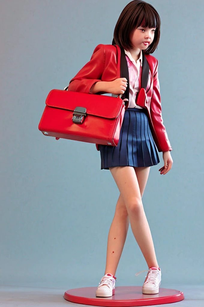 draw a girl going to school with a red briefcase
