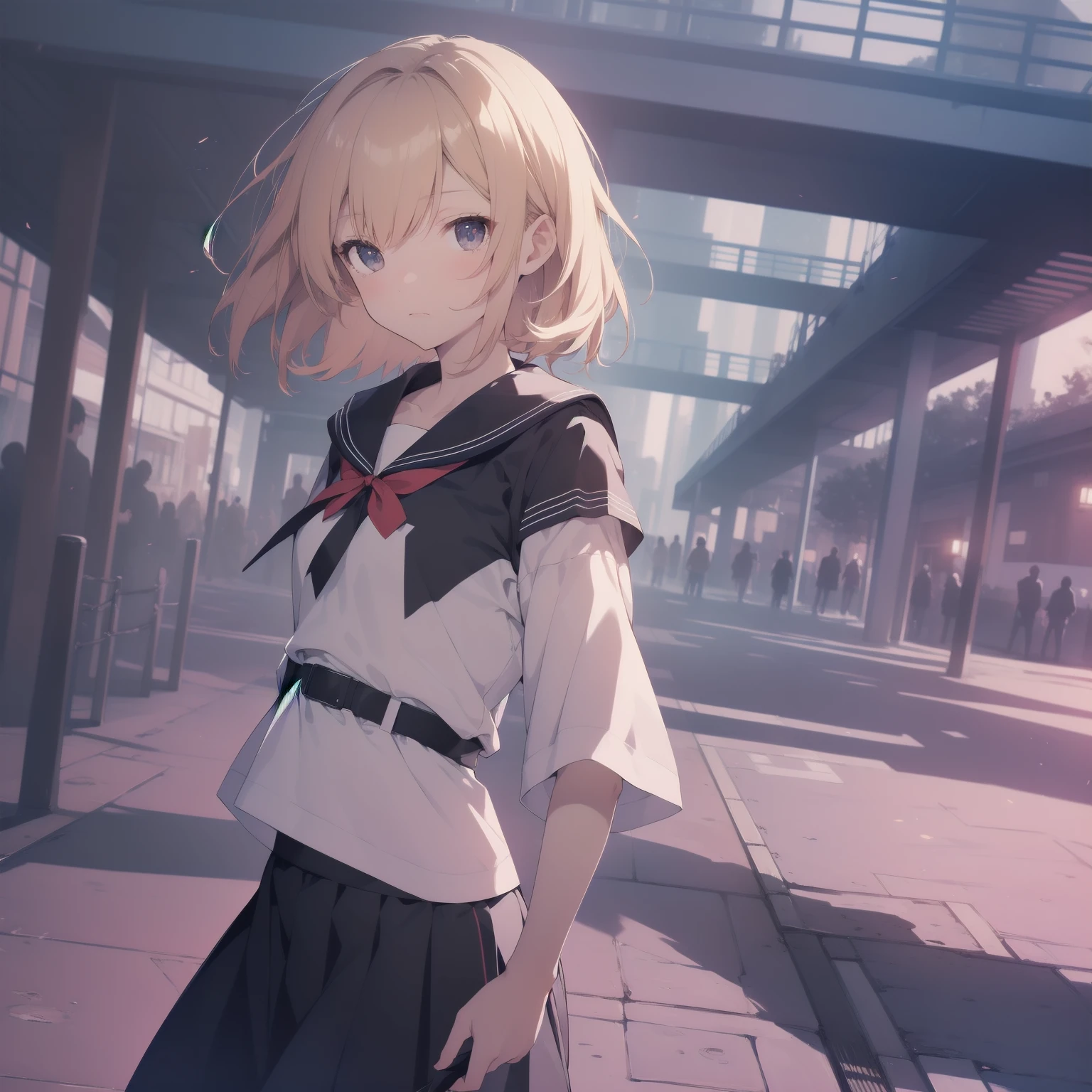 ultra-absurdres-Top quality by artist God, ultra-detailed, high resolution, anime moe artstyle, best anime 8k konachan wallpaper, pixiv contest winner, pool:2810, perfect anatomy,break, 1girl, (Please draw a girl walking sleepily to school alone. )break,(Solo,little female, 13-year-old:1.3),Full limbs, complete fingers,a junior high school student, (very short hair), short cut, flat chest, , small butt, small black eyes, beautiful detailed eyes, well-proportioned iris and pupils, expressive eyes, highres detailed hair, soft expression, salor school_uniform, sailor collar, serahuku, bow, pleated skirt,(Detailed Lighting), (Detailed background), in the School commute route. break,super detailed skin, Best cinematic lighting powered by famous artist, 8k,beauty illustration,photoshop_(medium),very aesthetic,break,((artist:kotorai )), artist:clamp ,artist:carnelian ,artist:kantoku ,