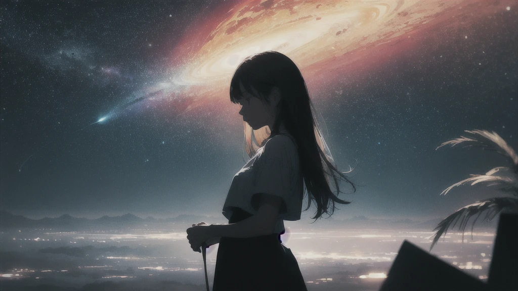 Lonely Night, Absurd, High resolution, Super detailed, (One girl:1.3),
Break Lomography, Analogue photography, Vibrant colors, Soft Focus, Light leakage, Dreamy atmosphere, Experimental charm, Nostalgic Charm BREAK Color Field Painting, large colored bands, abstract expressionism, Bold colors, Emotional impact, Atmospheric Depth, Minimalist Approach BREAK
, Space Exploration, Celestial Bodies, Astronomical phenomena, Scientific discoveries, otherworldly wonders