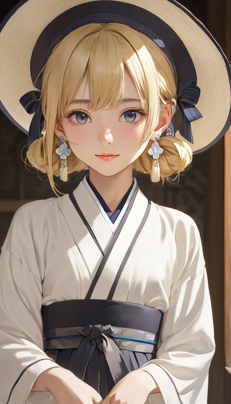 (masterpiece, Highest quality:1.2), One girl, alone,bony body、15 years old、hat、Earrings、Blonde、Taisho period