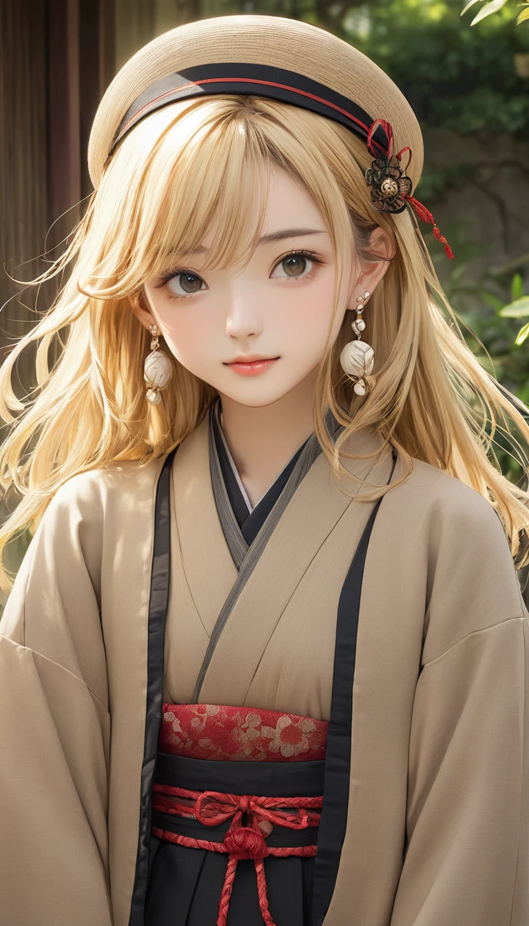 (masterpiece, Highest quality:1.2), One girl, alone,bony body、15 years old、hat、Earrings、Blonde、Taisho period