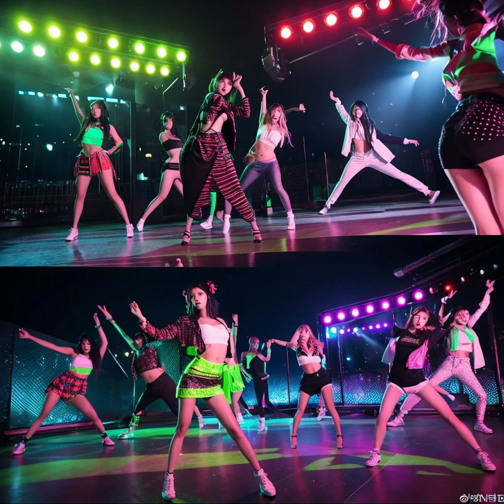 Opening Scene: Rooftop Party**
- **Setting:** A stylish rooftop with neon lights.
- **Action:** The members are seen arriving individually, showcasing their unique styles. They greet each other with excitement, and as they come together, the beat drops for the chorus.
- **Dancers:** Female backup dancers join in for the first choreography sequence, featuring synchronized dance moves with fierce expressions. Kpop girl group south koera members music video siren scene