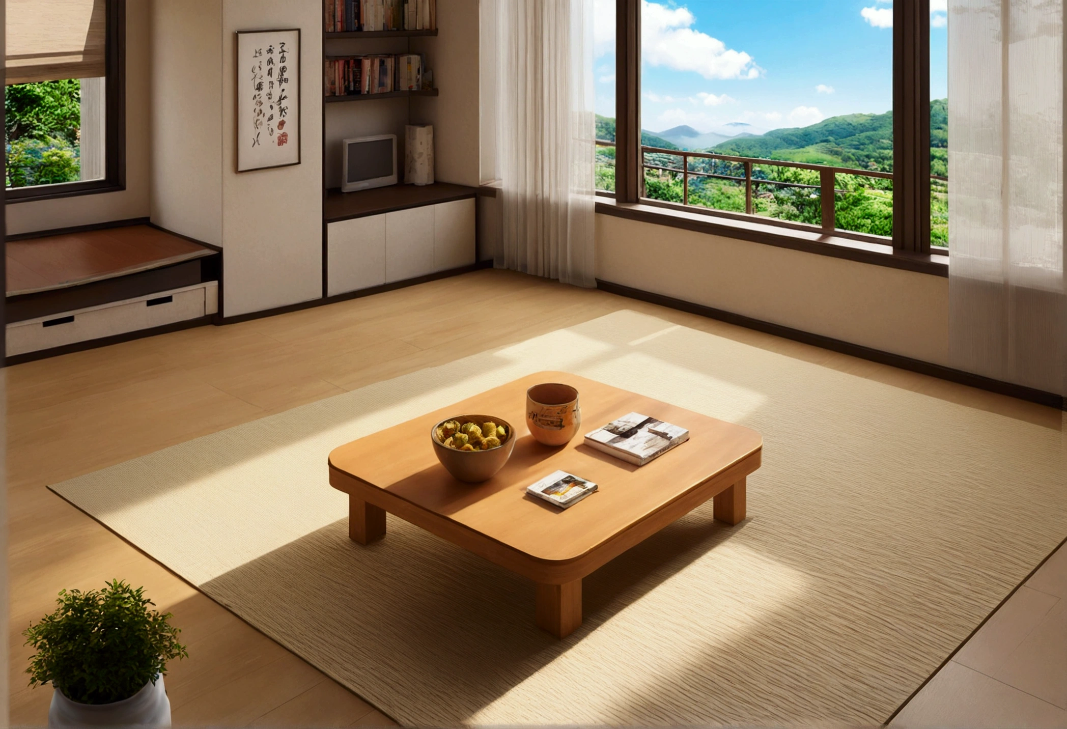 one&#39;s home, Large windows and beautiful views,High School Girl Room,6 tatami mats,Highest quality, 8k, High resolution, masterpiece:1.2, Very detailed, Realistic:1.37, High resolution, 超High resolution, Ultra-fine painting, Very detailed, Professional, Vibrant colors