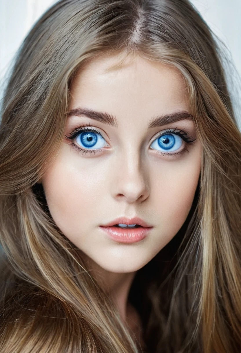 Beautiful girl with big blue eyes and long hair