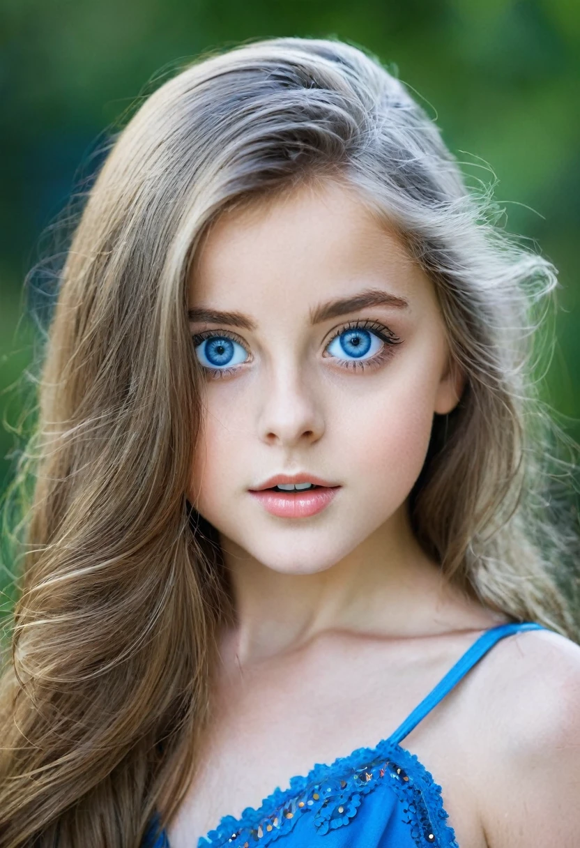 Beautiful girl with big blue eyes and long hair