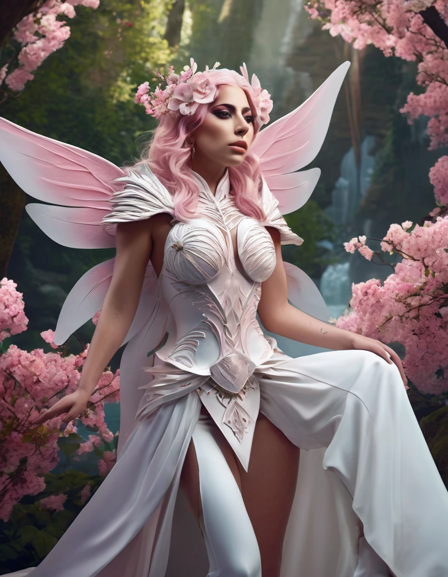 lady gaga, with pink wings and a dress with flowers, hyperdetailed fantasy character, Anjo majestoso de fully body, , ethereal wings, incrível Fantasyart, bela Fantasyart, fantasy outfit, Fantasyart detalhada, Fantasyart hiperrealisitic, like a mystical valkyrie, stunning render of a fairy, high quality detailed artwork, complex fantasy character.best qualityer, realisitic, realisitic, award-winning illustration, (Highly detailed face and skin texture), (fully body), (Complicated Detail: 1.2), (finely detail), (Complicated Detail), (Cinematic Lights, better quality backlight), Sharp lines, sharp focus, offcial art, unity 8k wallpaper , absurdrez, inacreditavelmente absurdrez, huge filesize, - , Fantasyart, RTX,((Closing-up photo by award-winning studio)), , (Shut your mouth), , perfect hands, beautiful detailed eyes, face perfect