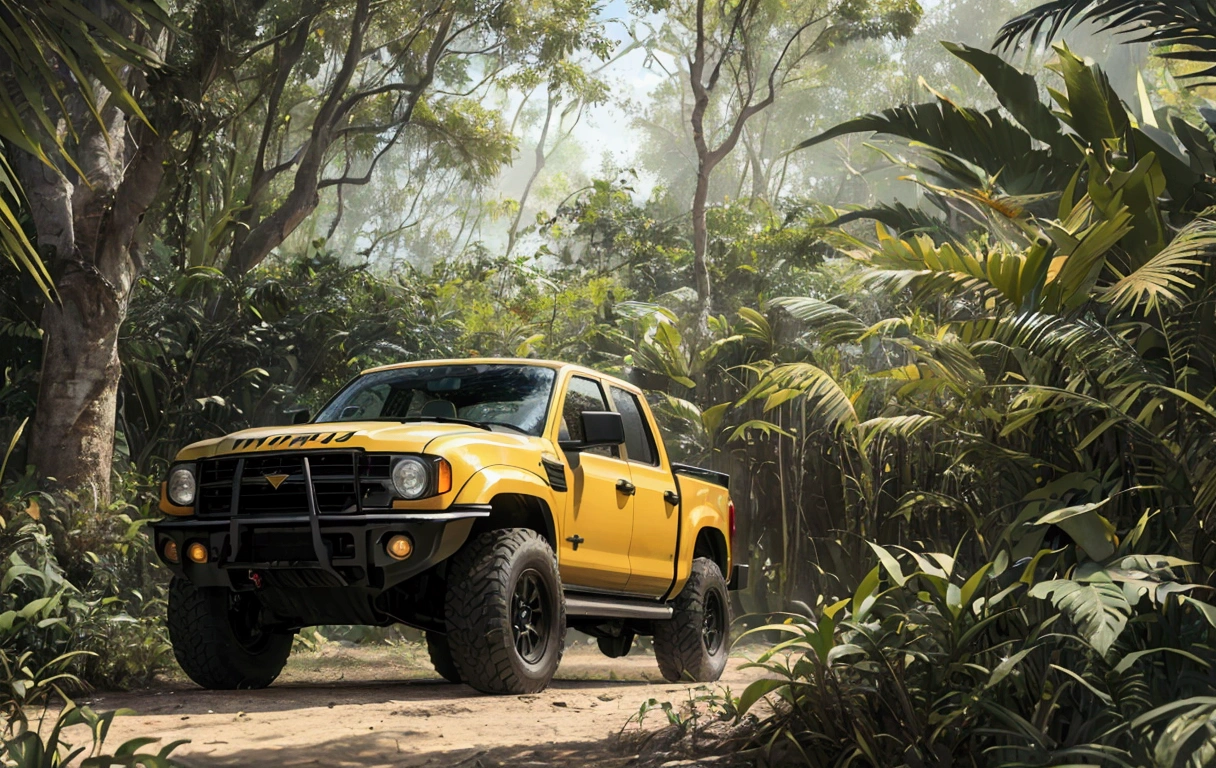 (best quality,4k,8k,highres,masterpiece:1.2),deep jungle, multiple boys exploring amazon, truck, historical, wide shot, realistic, hyper-realistic, photorealistic,ultra-detailed,(realistic,photorealistic,photo-realistic:1.37),vivid colors,dramatic lighting,