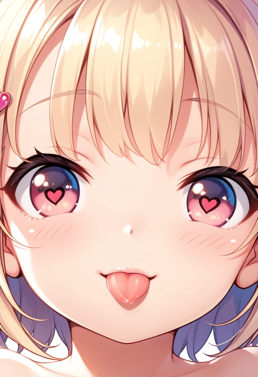 1girl, tiny girl, young girl, mesugaki, mesugaki smile, Teasing, naughty looks, heart eyes, a cute anime girl sticking out her tongue and winking, playful expression, tehepero pose, tidy, Focus on the girl, glossy skin, oily skin, Close-up of the face, Masterpiece:2, Top Quality, high Quality, Very Detailed, ultra High Resolution, super High Resolution, Beautiful Detail, Dynamic angles, perfect lighting, 8k, Animation Style, cartoon style, game cg, sfw,