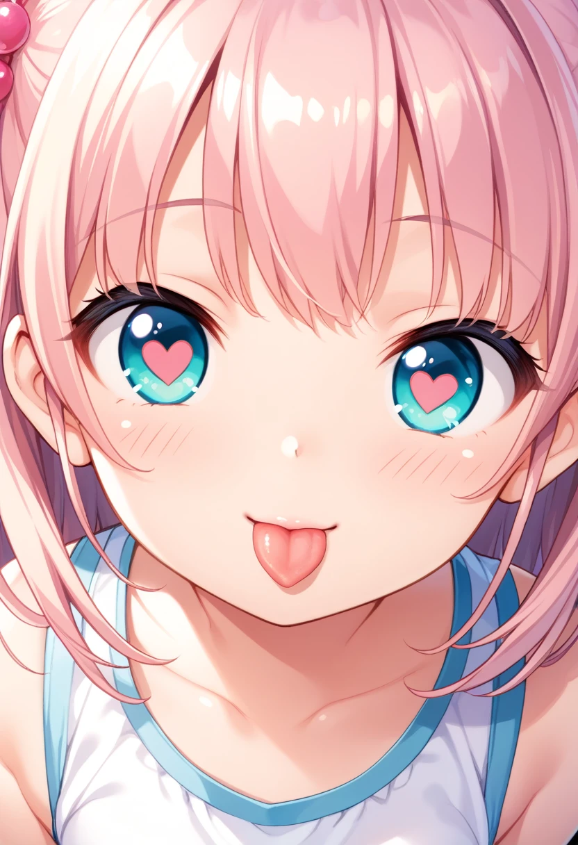 1girl, tiny girl, young girl, mesugaki, mesugaki smile, Teasing, naughty looks, heart eyes, a cute anime girl sticking out her tongue and winking, playful expression, tehepero pose, tidy, Focus on the girl, glossy skin, oily skin, Close-up of the face, Masterpiece:2, Top Quality, high Quality, Very Detailed, ultra  High Resolution, super High Resolution, Beautiful Detail, Dynamic angles, perfect lighting, 8k, Animation Style,  cartoon style, game cg, sfw, 

