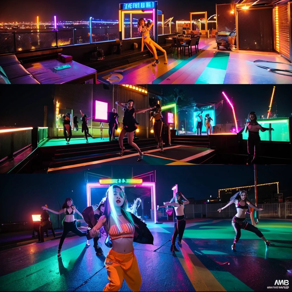 Opening Scene: Rooftop Party**
- **Setting:** A stylish rooftop with neon lights.
- **Action:** The members are seen arriving individually, showcasing their unique styles. They greet each other with excitement, and as they come together, the beat drops for the chorus.
- **Dancers:** Female backup dancers join in for the first choreography sequence, featuring synchronized dance moves with fierce expressions. Kpop girl group south koera members music video siren scene