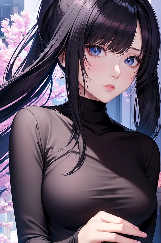 anime - style image of a woman with a black turtle neck top, digital anime illustration, beautiful anime portrait, detailed portrait of anime girl, anime style portrait, stunning anime face portrait, detailed anime soft face, smooth anime cg art, portrait anime girl, artwork in the style of guweiz, soft anime illustration, clean detailed anime style, high quality portrait