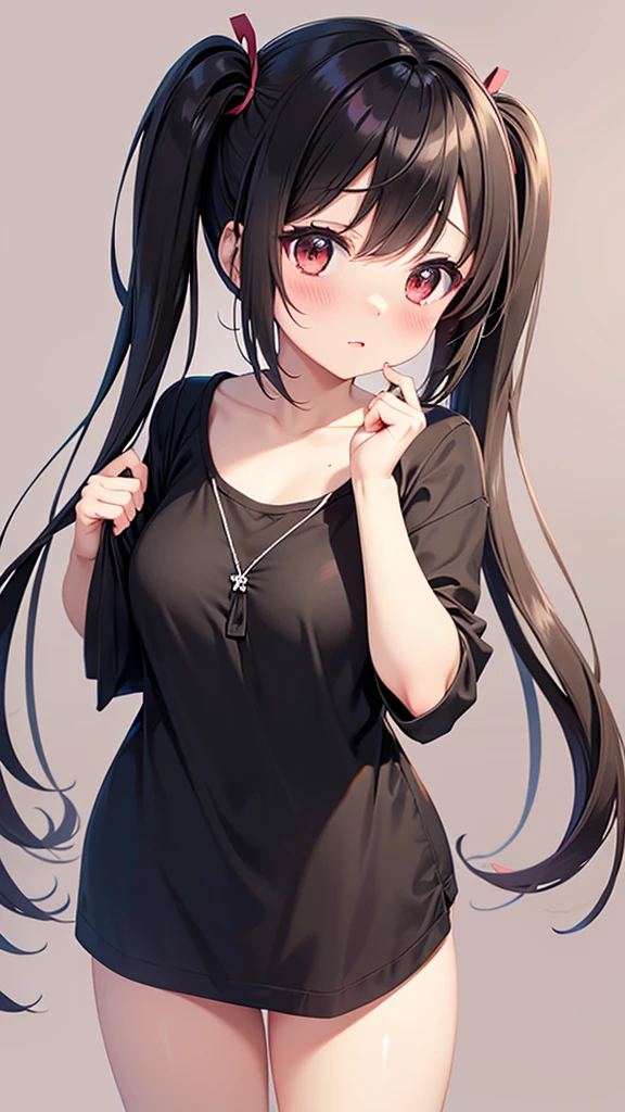 anime, detailed, smooth anime, blunt, CG art, masterpiece, low quality, best quality, 1girl, disheveled hair, focus on face, simple background, long hair, socks, black hair, hair between eyes, calm, oversized hoodie, long bangs, tied hair, braided hair, makima eyes, ribbons in hair, crimson red eyes, large breasts, breasts, perfect face, perfect legs, no pants, full lips, add_detail:-3