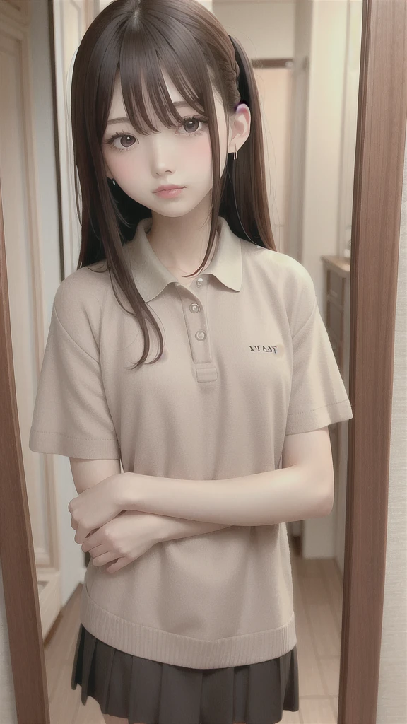 ((best quality)), ((masterpiece)), (details), one girl, sexy ((best quality)), ((masterpiece)), (details), one girl, sexy ((best quality)), ((masterpiece)), (details), one girl, full body, sexy expensive body, expensive, long legs, mature woman, mature, adult, it_nagatoro_main, Hayase Nagatoro, one girl, blushing, alone, uniform polo shirt, short sleeves, black hair,brown eyes, hair accessory, looking at viewer, hair clip, smiling, long hair, dark skinned woman, dark skin, , bangs, daytime, skirt, collared shirt, collarbone, ear clip, mouth closed, tree, asymmetrical bangs, upper body