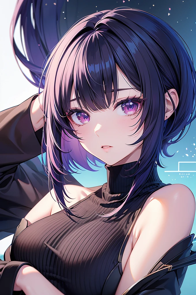 anime - style image of a woman with a black turtle neck top, a character portrait inspired by Yanjun Cheng, pixiv, digital art, digital anime illustration, beautiful anime portrait, detailed portrait of anime girl, anime style portrait, stunning anime face portrait, detailed anime soft face, smooth anime cg art, portrait anime girl, artwork in the style of guweiz, short hair