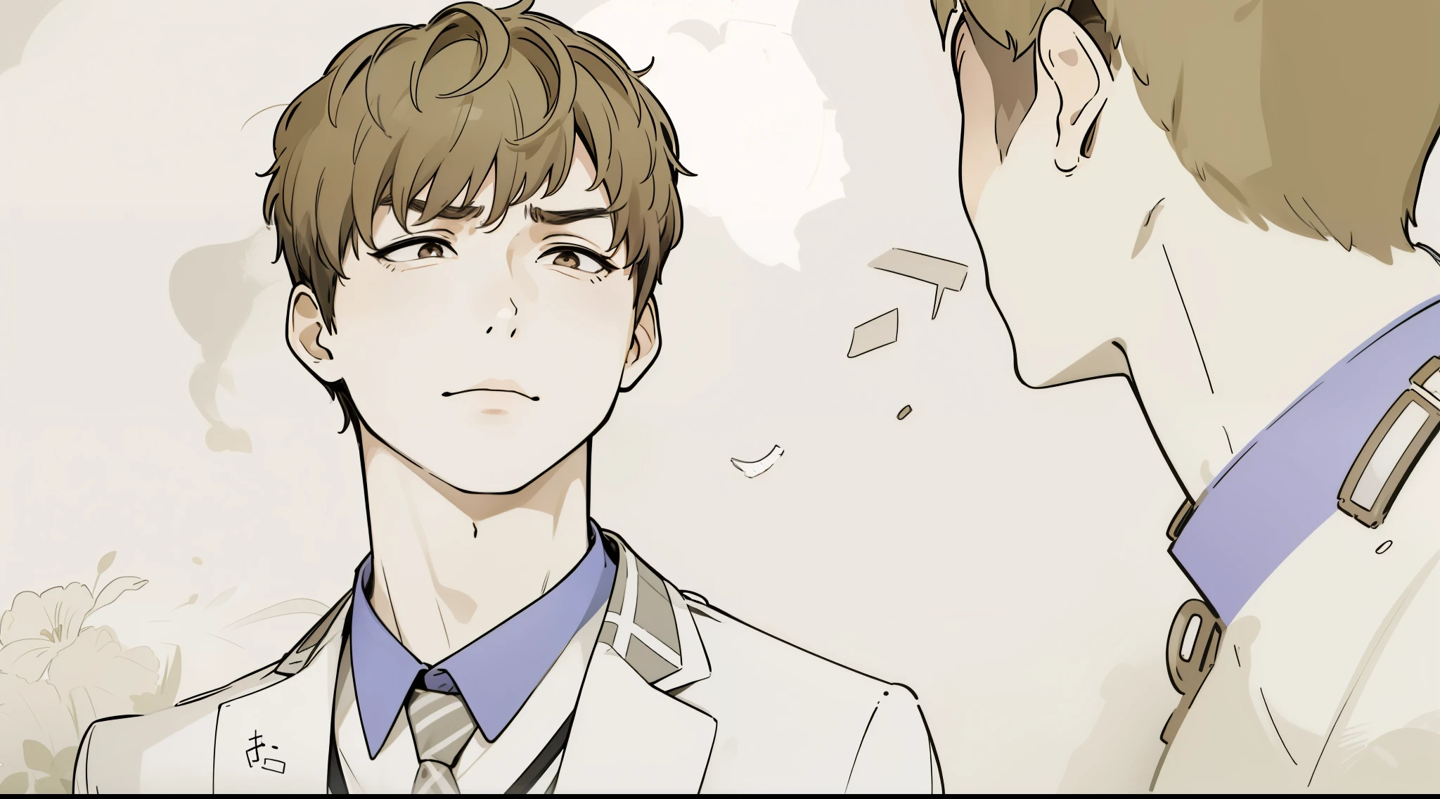 There are two -yeld bowho look at him suspiciously with resentment.