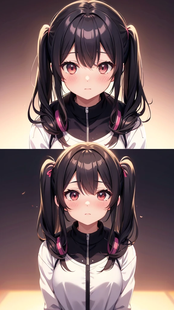 High resolution, Twin tails, Light blush, Simple Background, Background blur, Anime Style, earphone, Round eyes, Character design drawings,
