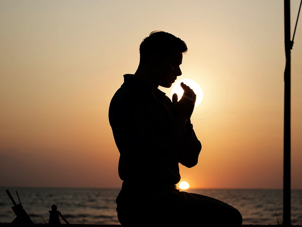silhouette man praying