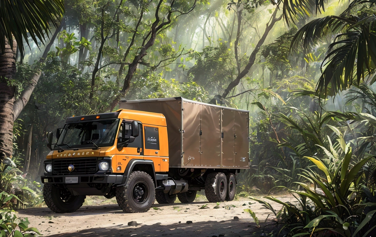 (best quality,4k,8k,highres,masterpiece:1.2),deep jungle, multiple boys exploring amazon, truck, tiger, historical, wide shot, realistic, hyper-realistic, photorealistic,ultra-detailed,(realistic,photorealistic,photo-realistic:1.37),vivid colors,dramatic lighting,