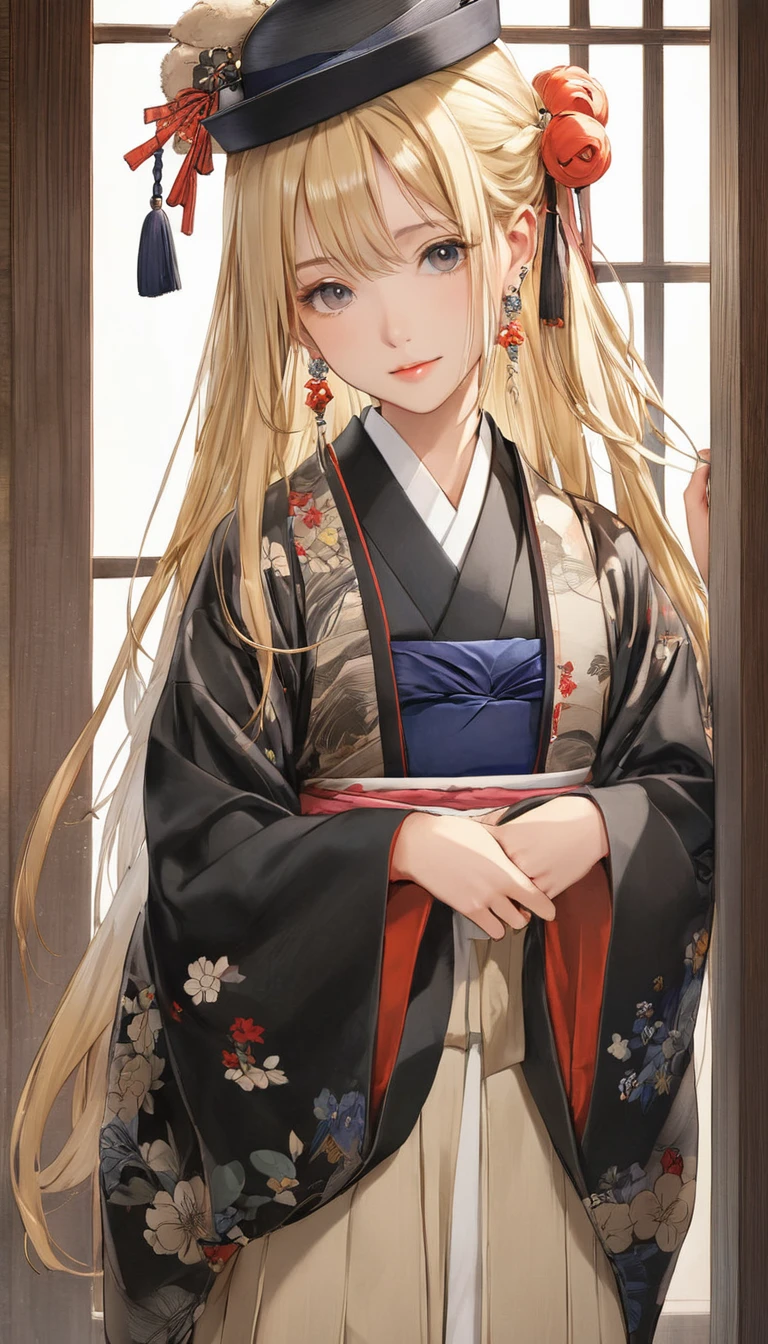 (masterpiece, Highest quality:1.2), One girl, alone,bony body、15 years old、hat、Earrings、Blonde、Taisho period
