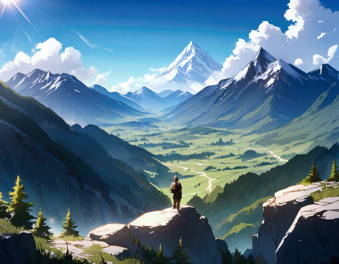 Fantasy,unmanned,background,Rocky Mountain,Rugged Mountain,Bright landscape,Blue sky,White cloud,Light of the sun,Mountain trail,The land below,Takayama Village,Bare rocky land,View from the summit