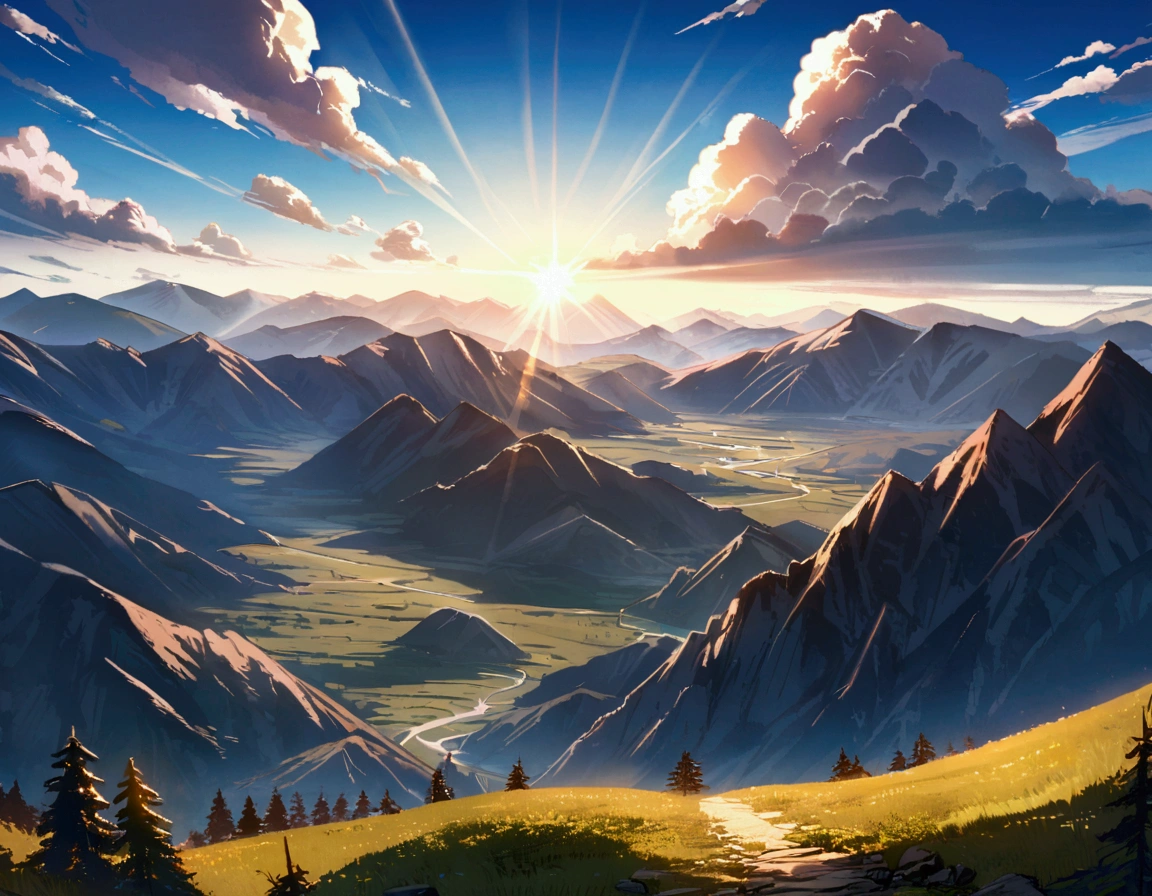Fantasy,unmanned,background,Rocky Mountain,Rugged Mountain,Bright landscape,Blue sky,White cloud,Light of the sun,Mountain trail,The land below,Takayama Village,Bare rocky land,View from the summit