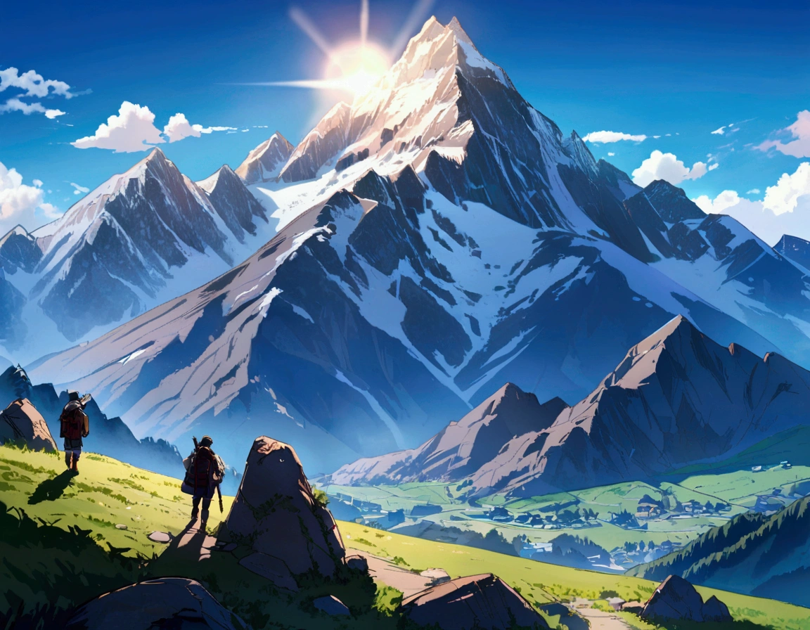 Fantasy,unmanned,background,Rocky Mountain,Rugged Mountain,Bright landscape,Blue sky,White cloud,Light of the sun,Mountain trail,The land below,Takayama Village,Bare rocky land,View from the summit
