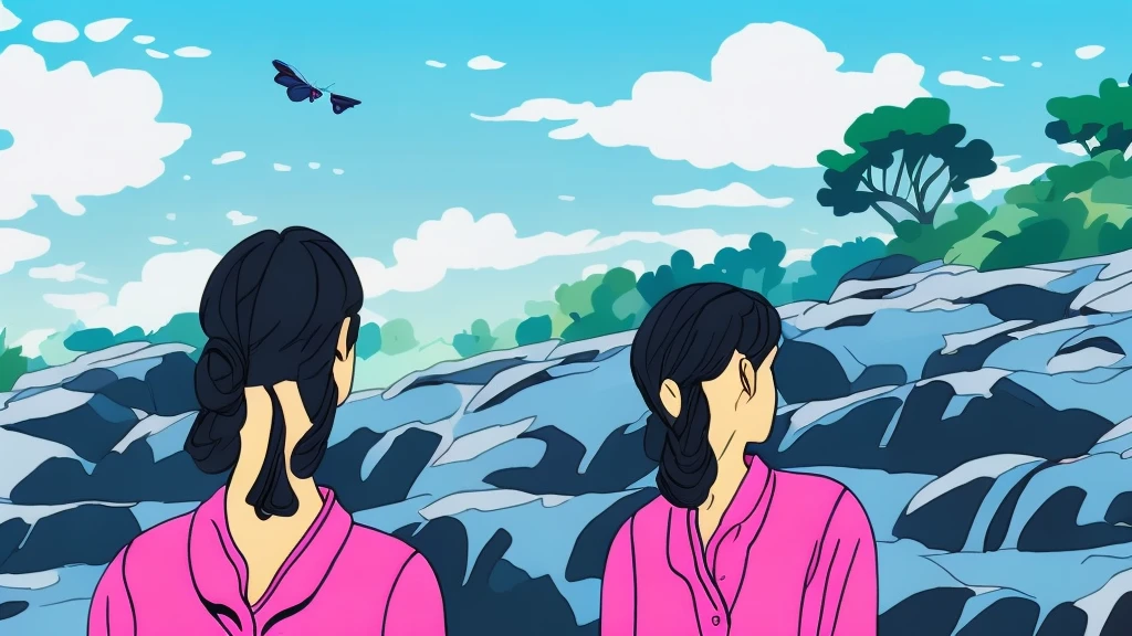 "A girl having short black hair, she is wearingaeoon floral oversized shirt and white comfy pan she is now ready to go outside for morning walk she is making little ponytail in her short black hair. She takes the viewers on a tour of the beautiful countryside around her home. There's a park, gardens with lush greenery, and birds chirping in the clear morning sky.