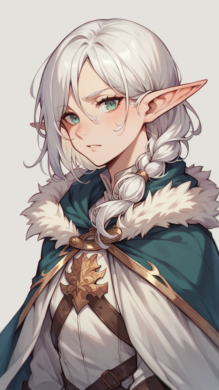 Elf ears, white hair, cape