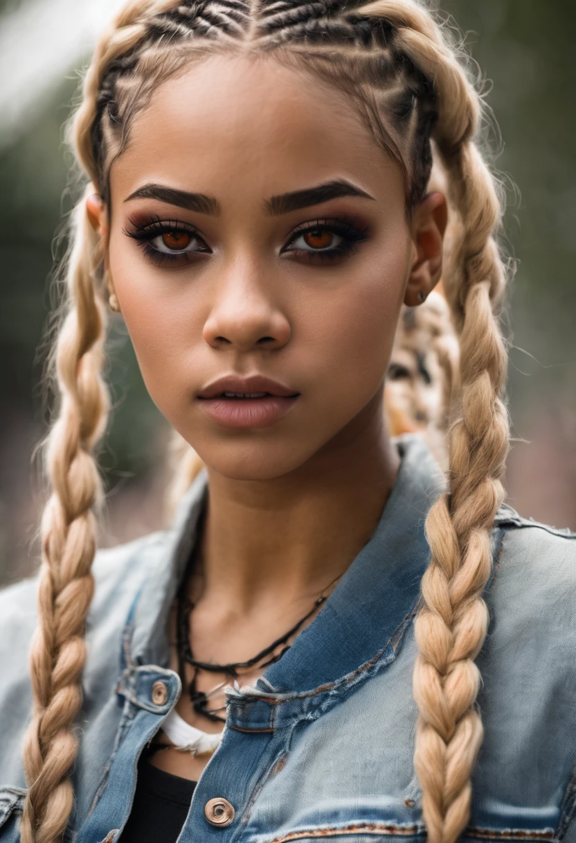 Can I get a beautiful light skin girl with blonde braids in orange and zombie eyes