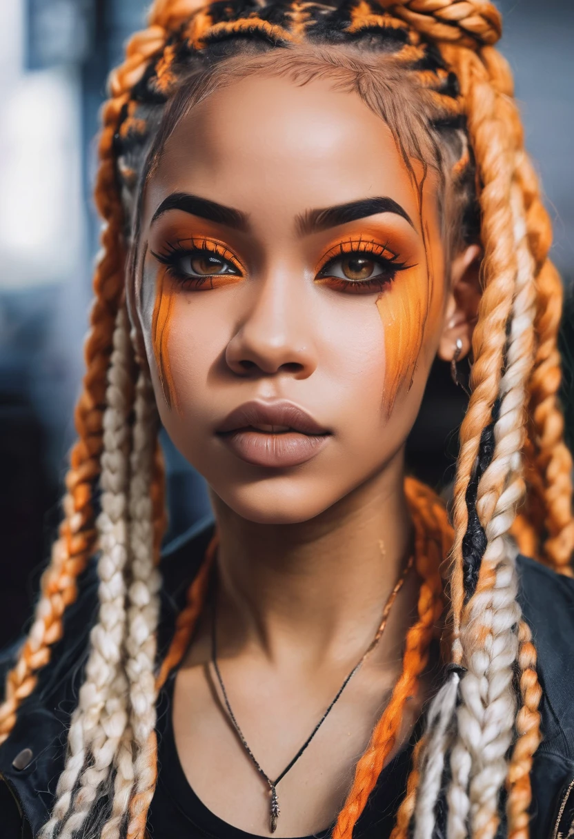 Can I get a beautiful light skin girl  with blonde braids in orange and  zombie eyes